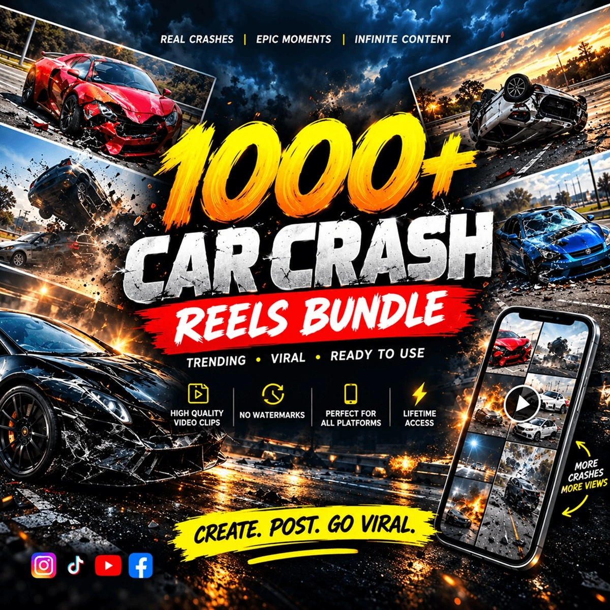 1000+ Viral Car Crash Reels Bundle – Ready-to-Post Video Pack