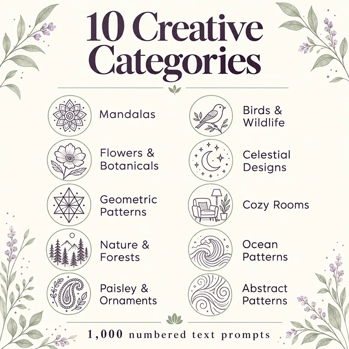 1000 Adult Coloring Page Prompts – AI Prompt Library PDF - Image 2