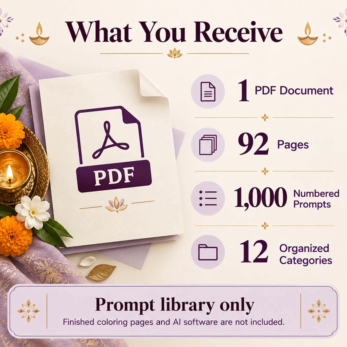 1000 Diwali Coloring Page Prompts – AI Prompt Library PDF - Image 5