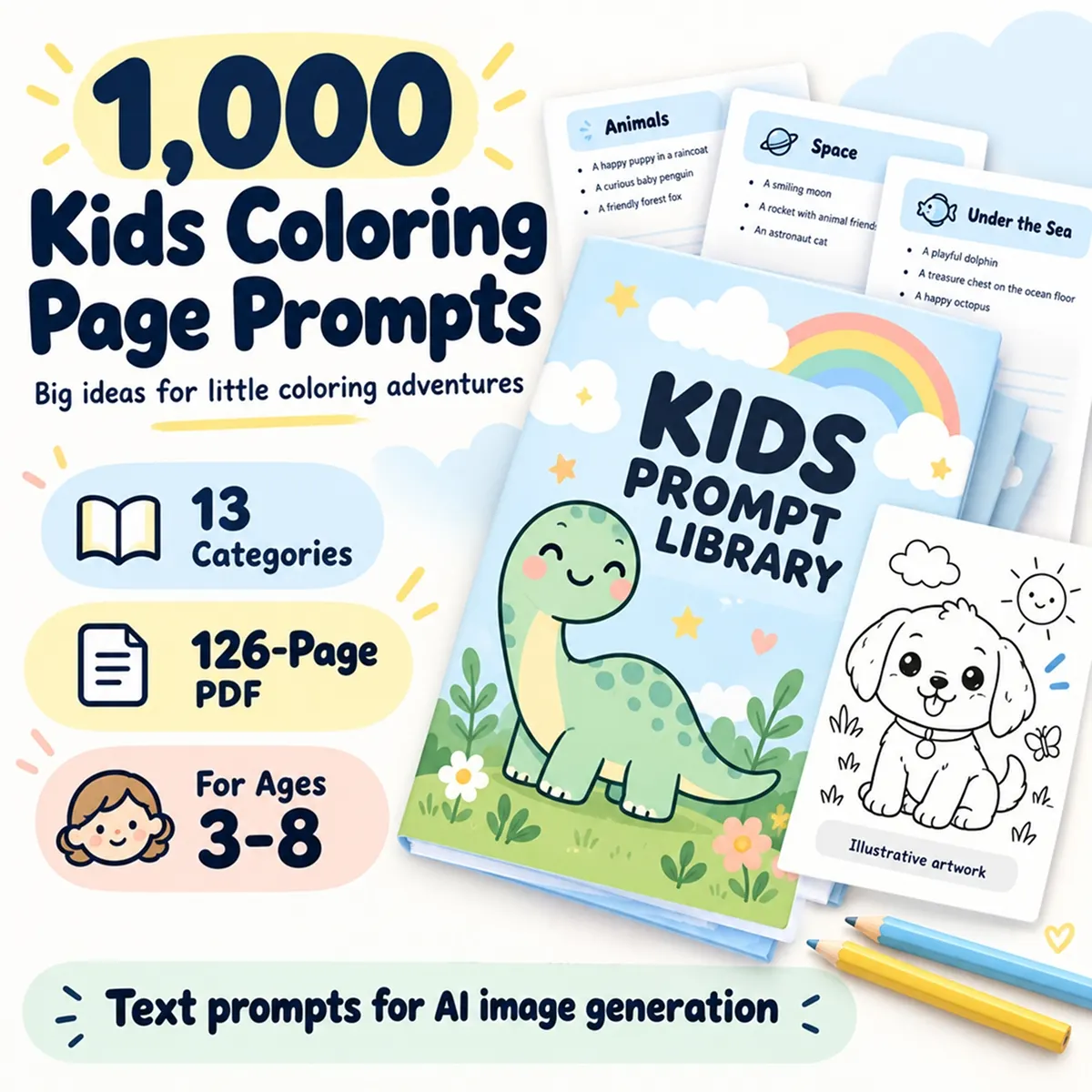 1000 Kids Coloring Page Prompts – AI Prompt Library PDF