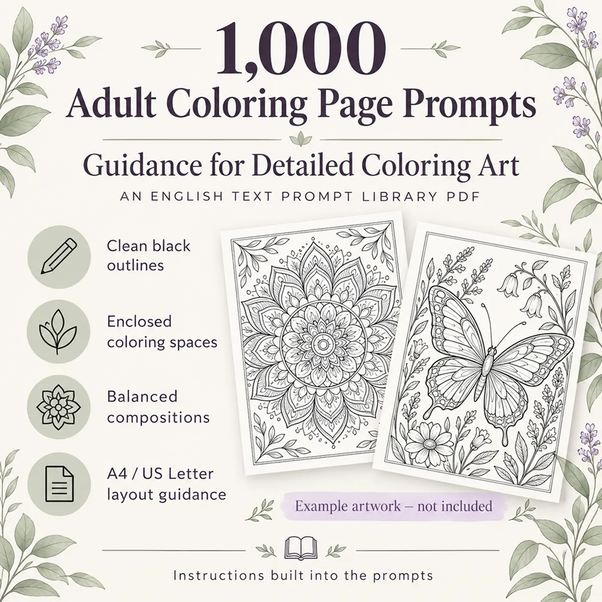 1000 Adult Coloring Page Prompts – AI Prompt Library PDF - Image 4
