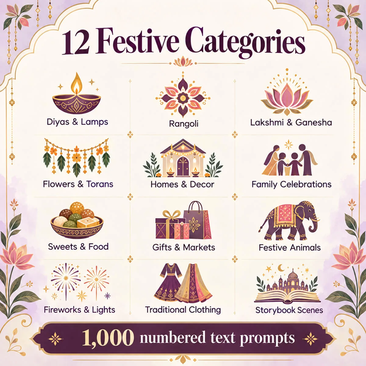 1000 Diwali Coloring Page Prompts – AI Prompt Library PDF - Image 2