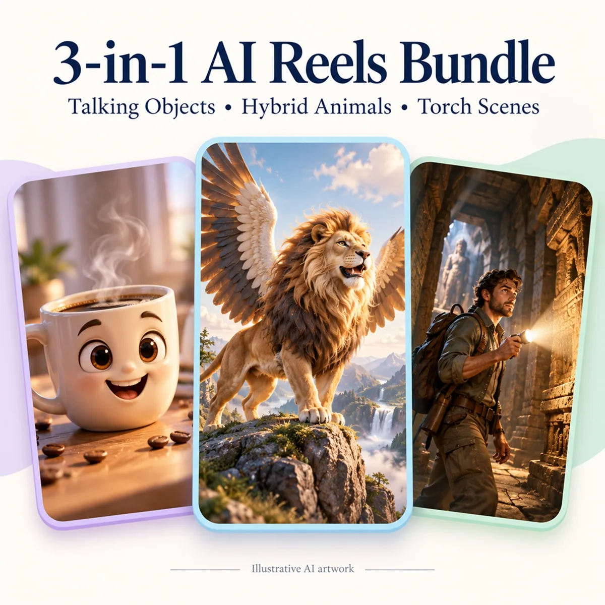 3-in-1 AI Reels Bundle – Talking Objects, Hybrid Animals & Torch Scenes