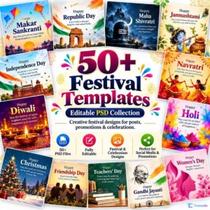 50+ free editable festival PSD templates collection for Diwali, Holi, Navratri and more