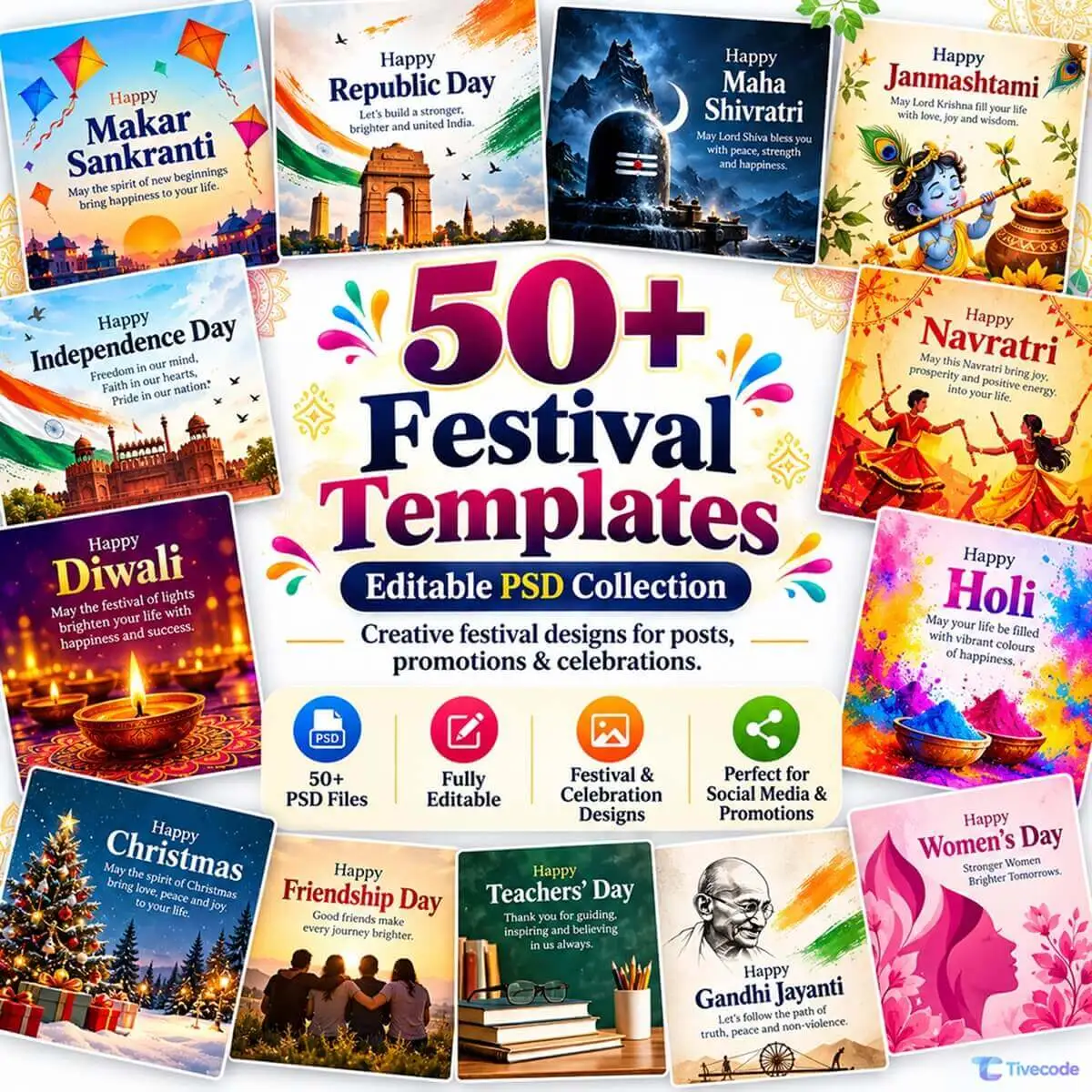 50+ free editable festival PSD templates collection for Diwali, Holi, Navratri and more