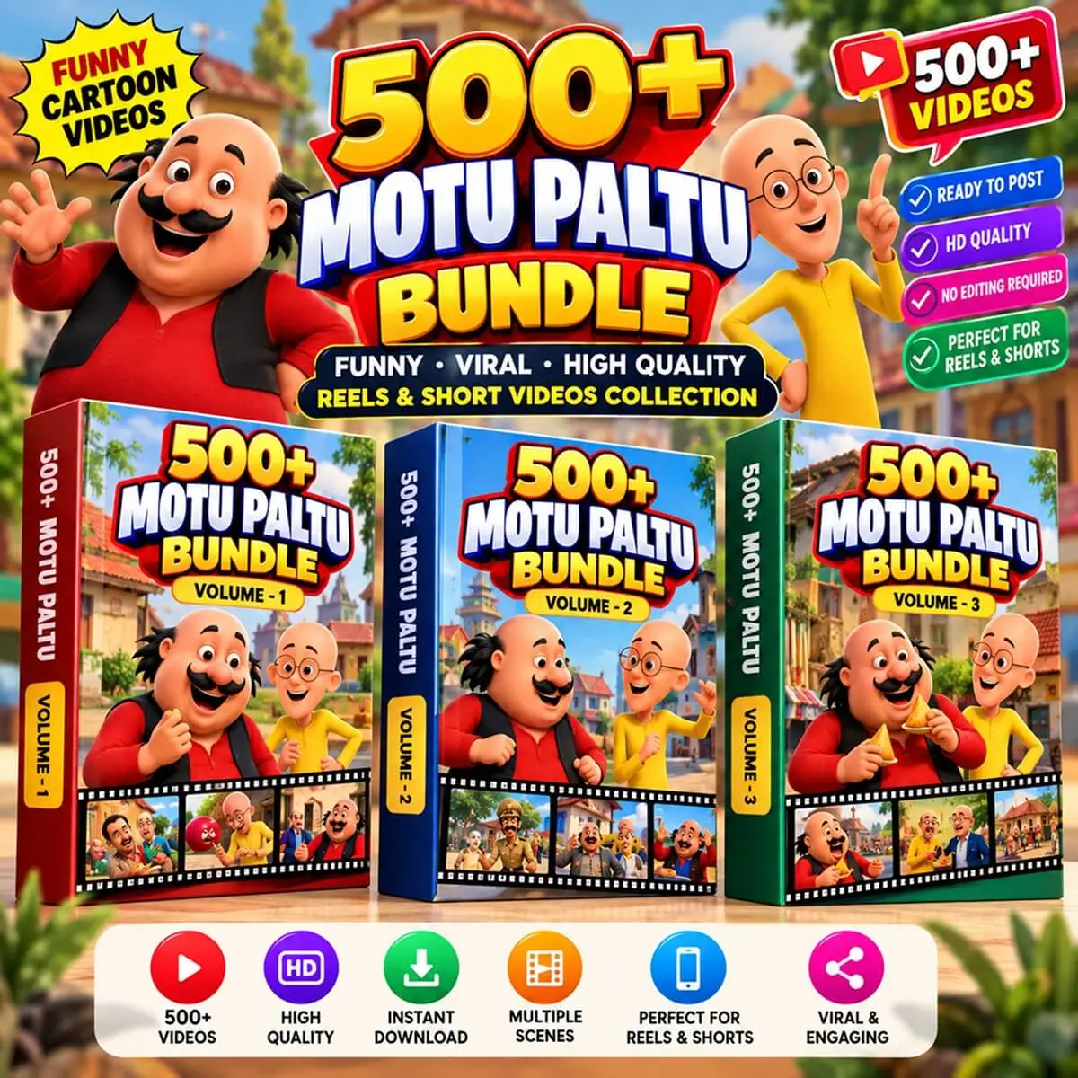 500+ Motu Patlu Videos Bundle – Funny Reels & Shorts Collection