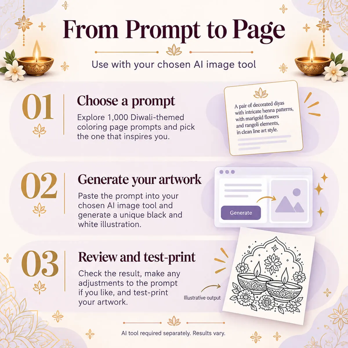 1000 Diwali Coloring Page Prompts – AI Prompt Library PDF - Image 3