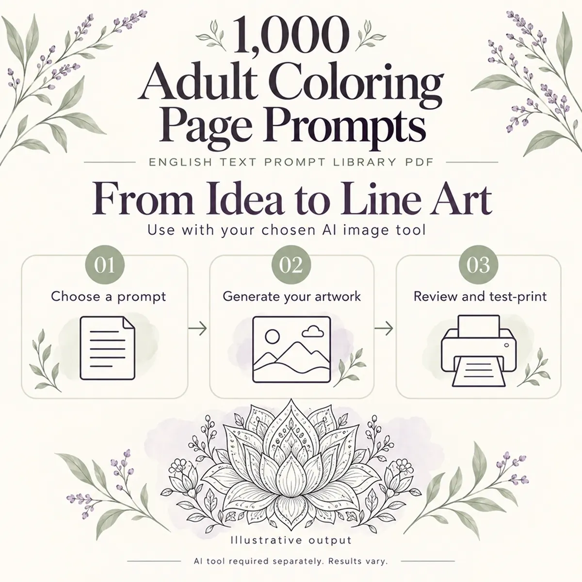 1000 Adult Coloring Page Prompts – AI Prompt Library PDF - Image 3