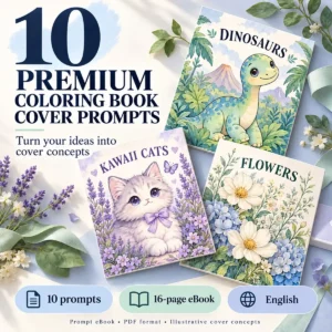 10 Premium Coloring Book Cover Prompts – AI Prompt PDF