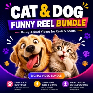 Cat and Dog Funny Reels Bundle cover featuring a happy golden dog and cute kitten